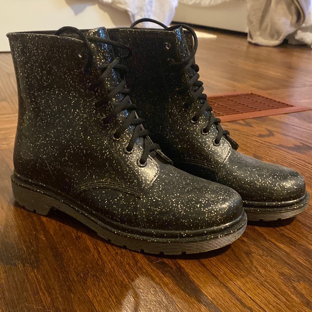 ☔️SAM EDELMAN☔️ black sparkle rain boots
